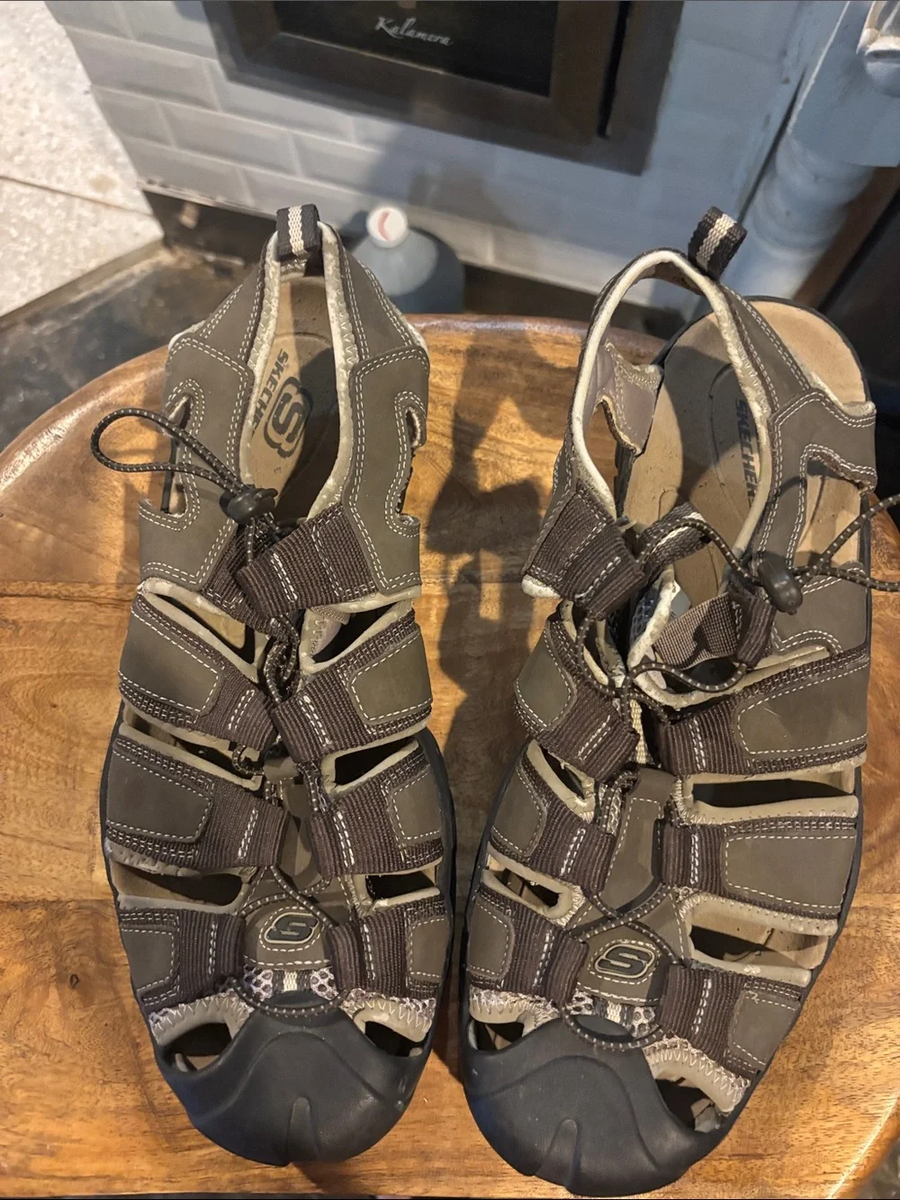 Skechers Men’s Tan and Brown Slip-On Outdoor Sandals